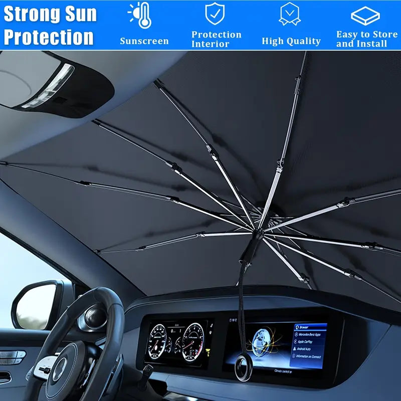 Universal Car Sun Shade Umbrella – Thermal Insulation & UV Blocker for Front Windshield (Black, Pack of 1)
