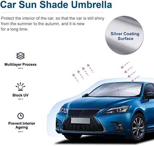 Universal Car Sun Shade Umbrella – Thermal Insulation & UV Blocker for Front Windshield (Black, Pack of 1)