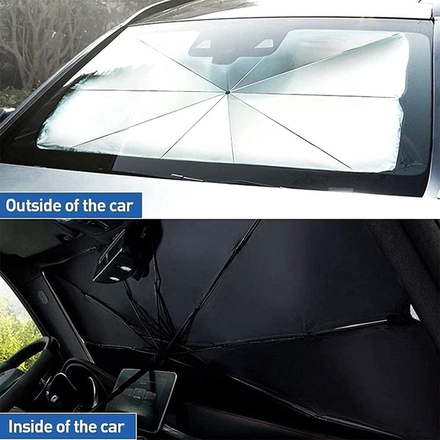 Universal Car Sun Shade Umbrella – Thermal Insulation & UV Blocker for Front Windshield (Black, Pack of 1)