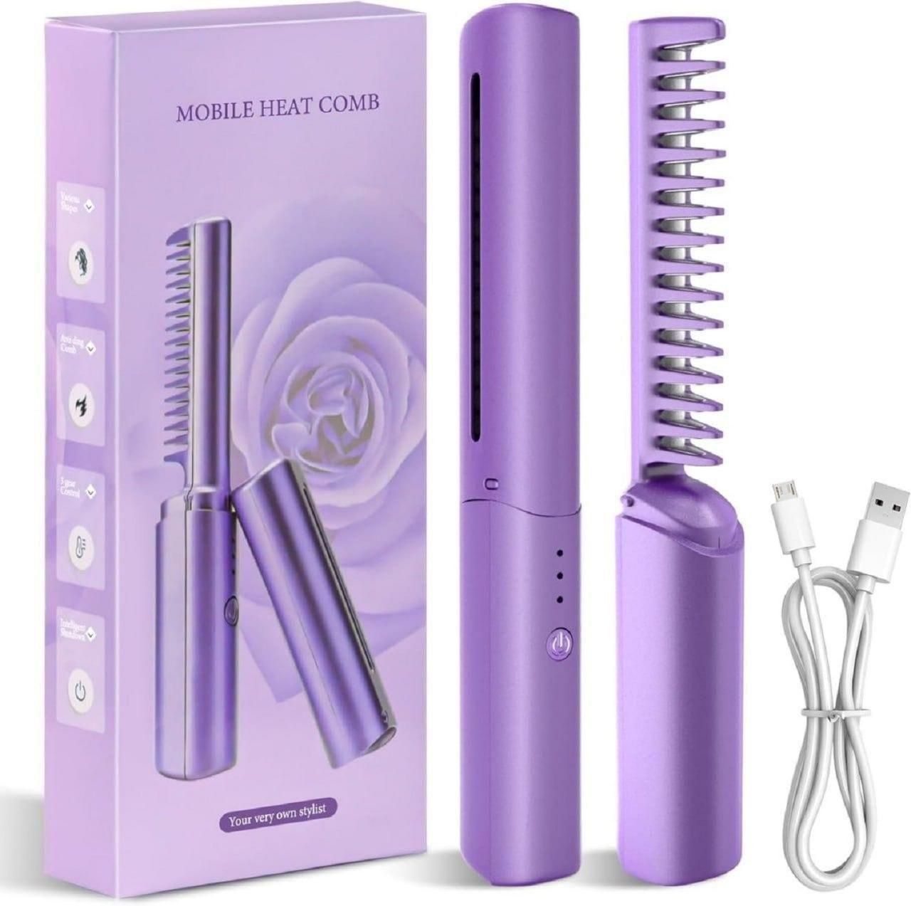 Mini Cordless Hair Straightener – Portable & Rechargeable Hot Comb for Quick Styling