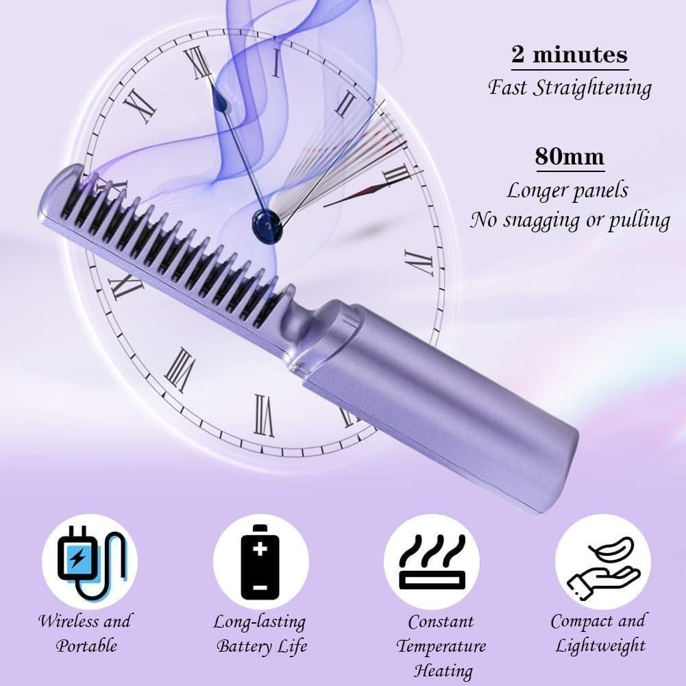 Mini Cordless Hair Straightener – Portable & Rechargeable Hot Comb for Quick Styling