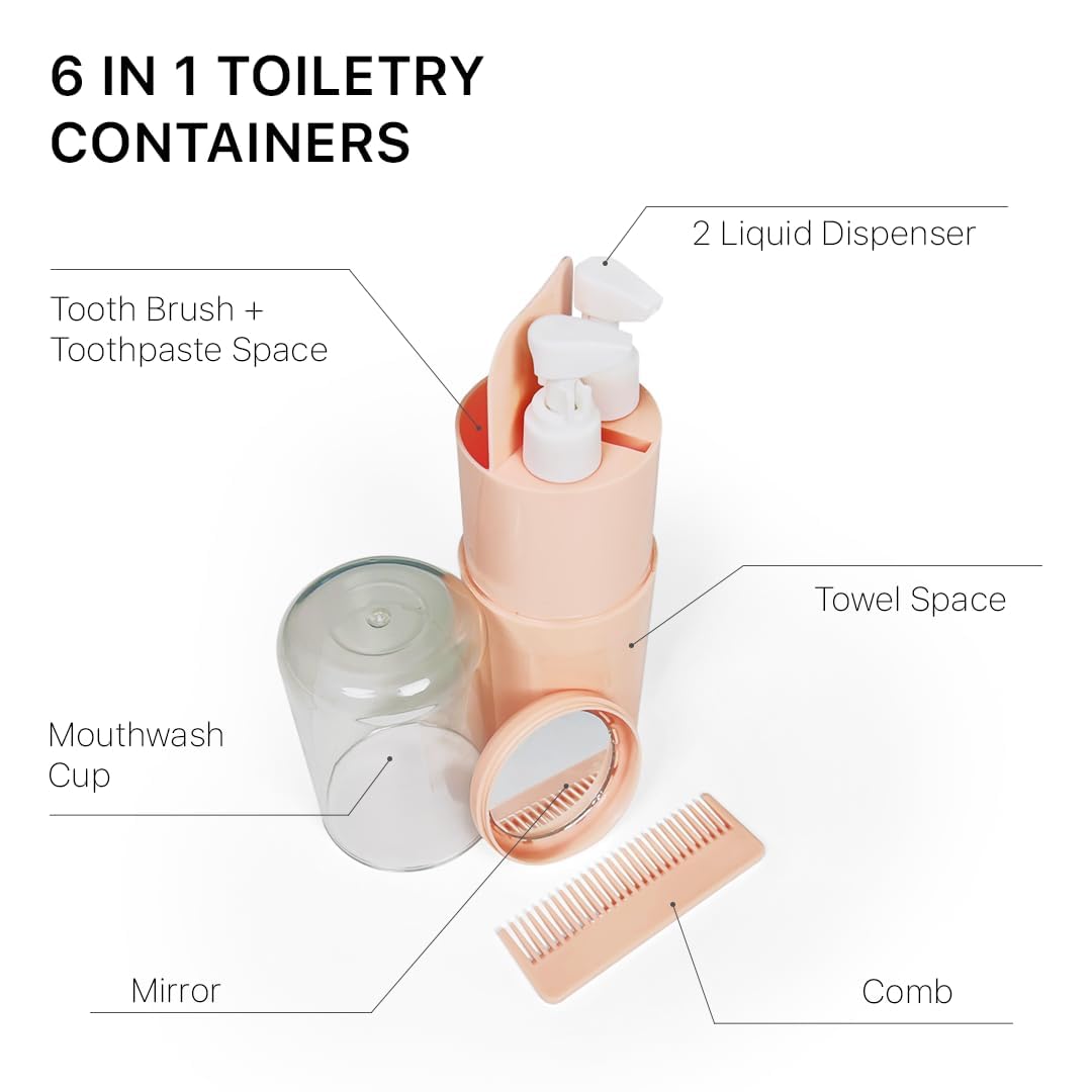 6-in-1 Portable Travel Toiletry Kit – Toothbrush Holder, Shampoo Dispenser & More (Leak-Proof & Compact)