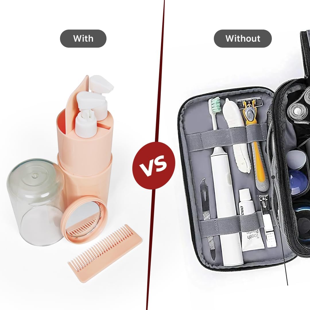 6-in-1 Portable Travel Toiletry Kit – Toothbrush Holder, Shampoo Dispenser & More (Leak-Proof & Compact)