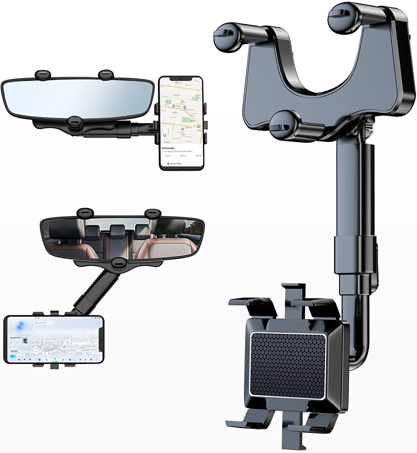 360° Car Rearview Mirror Phone Holder – Universal Auto Mount for Hands-Free Driving