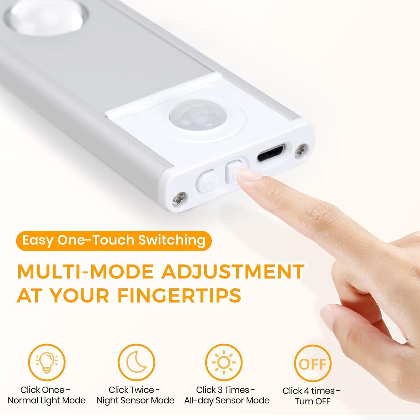 LED PIR Motion Sensor Cabinet Light – USB Rechargeable, Stick-On, Wall Mountable, Wireless, 3 Light Modes