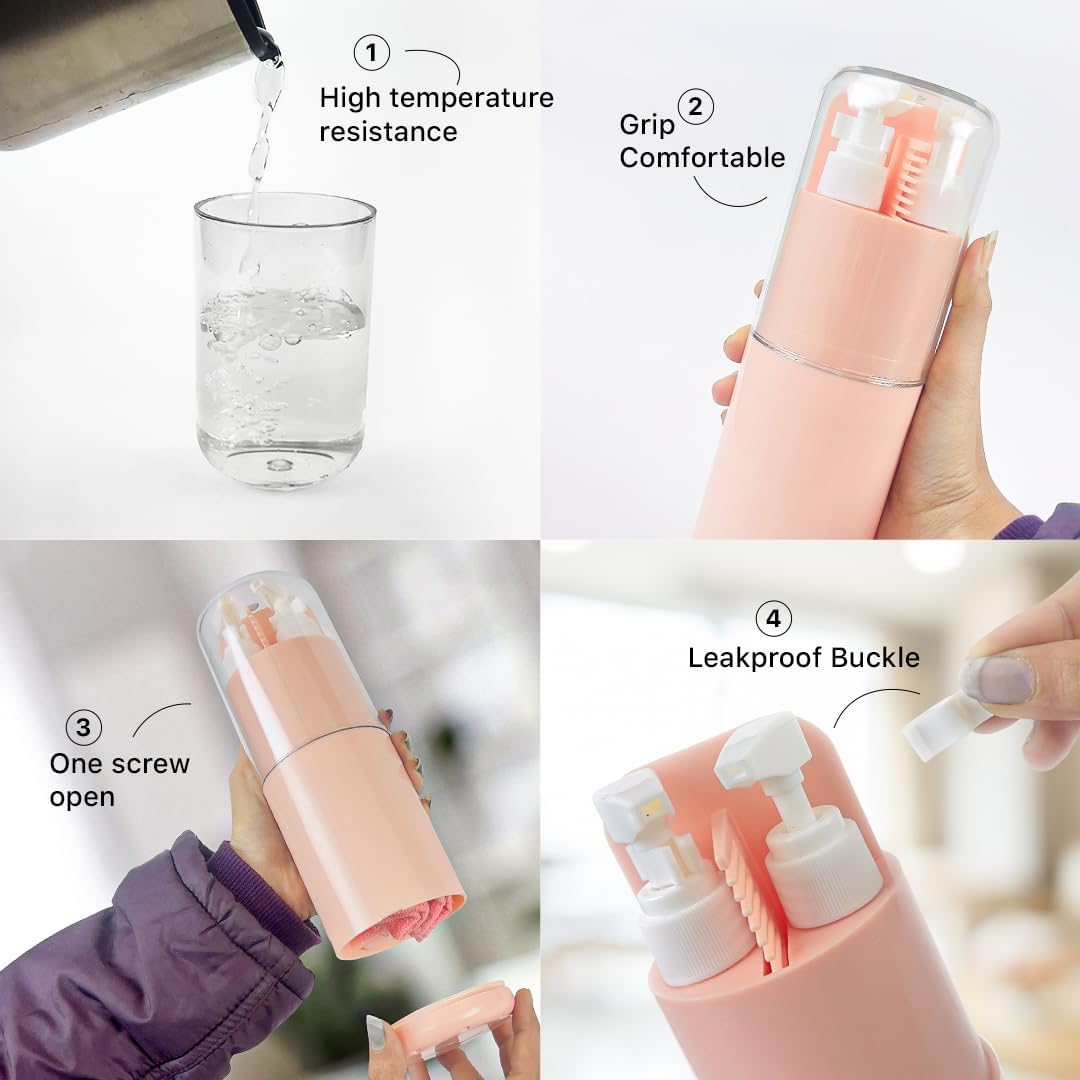 6-in-1 Portable Travel Toiletry Kit – Toothbrush Holder, Shampoo Dispenser & More (Leak-Proof & Compact)