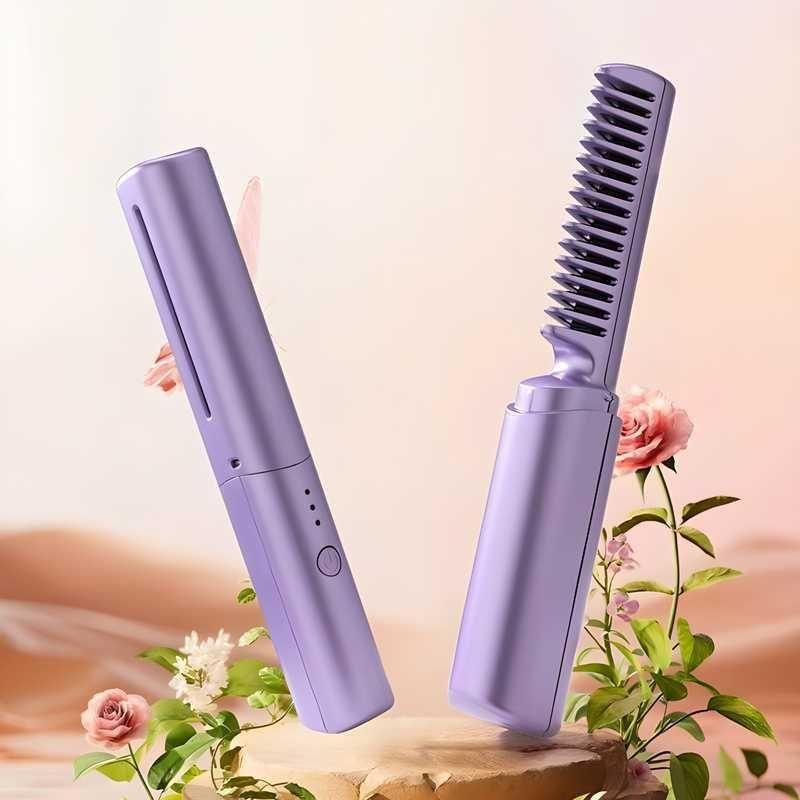 Mini Cordless Hair Straightener – Portable & Rechargeable Hot Comb for Quick Styling