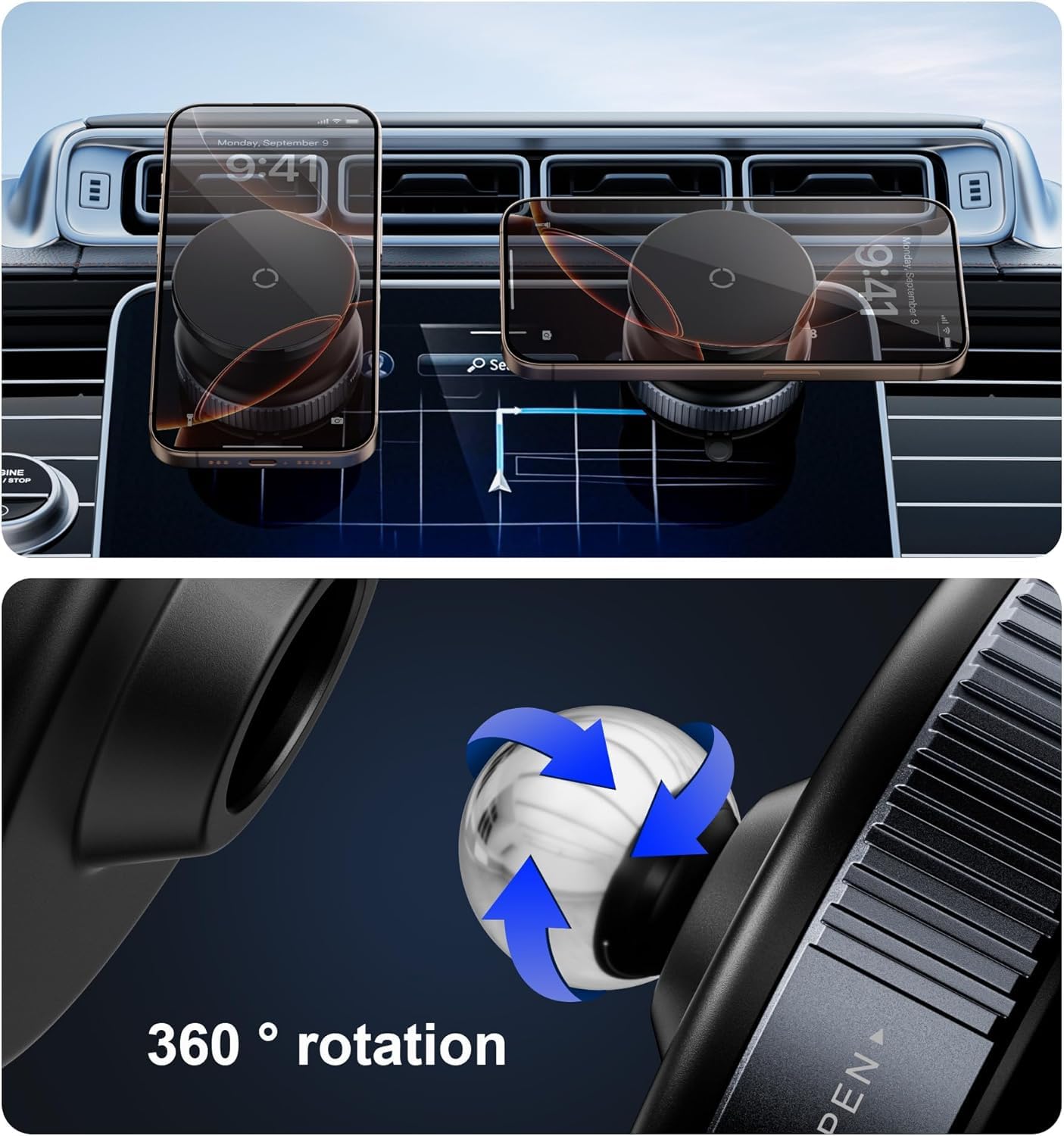 Magnetic Suction Phone Holder โ 360ยฐ Rotating Mount for Car, Office & Home