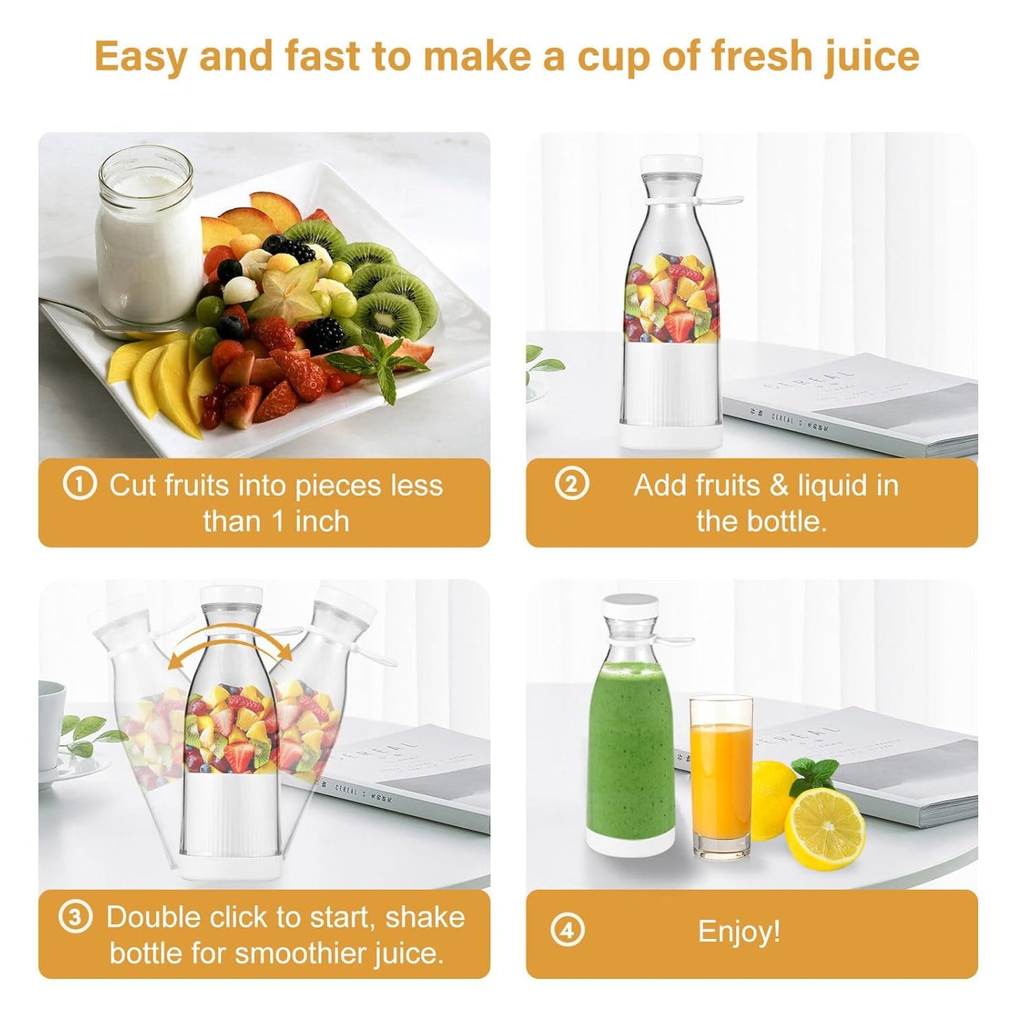 Compact Portable Blender Electric Bottle for On-the-Go Nutrition – Personal Juicer for Juice & Shakes