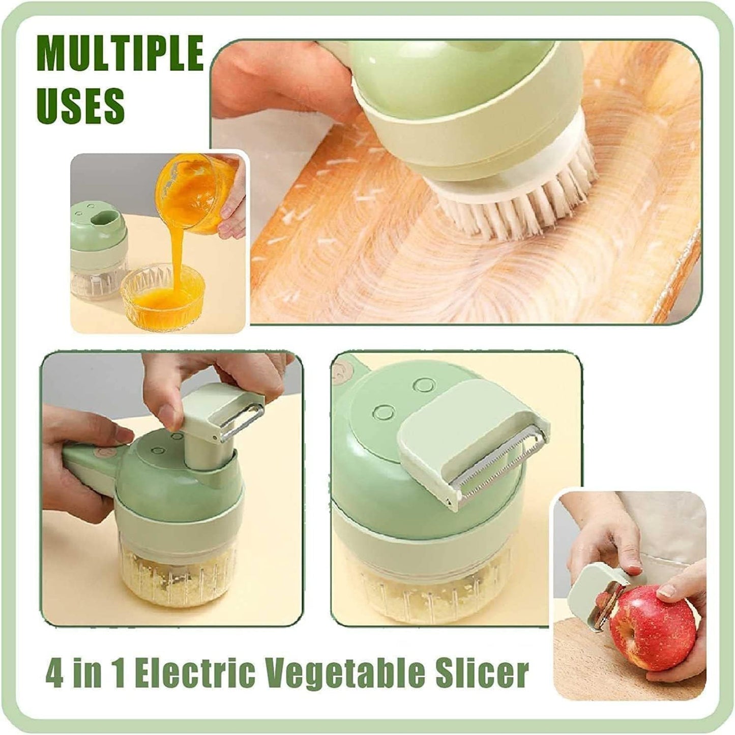 4-in-1 Wireless Portable Electric Vegetable Cutter – Chop Garlic, Onion, Chili, Meat & More