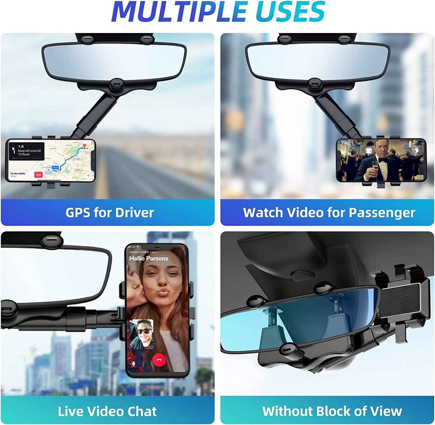360° Car Rearview Mirror Phone Holder – Universal Auto Mount for Hands-Free Driving