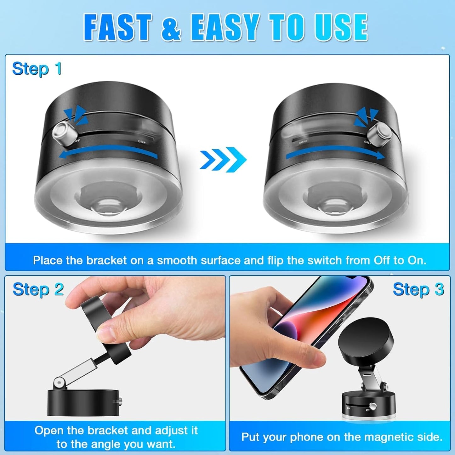 360° Foldable Magnetic Phone Stand – Strong Vacuum Suction Mount for All Devices