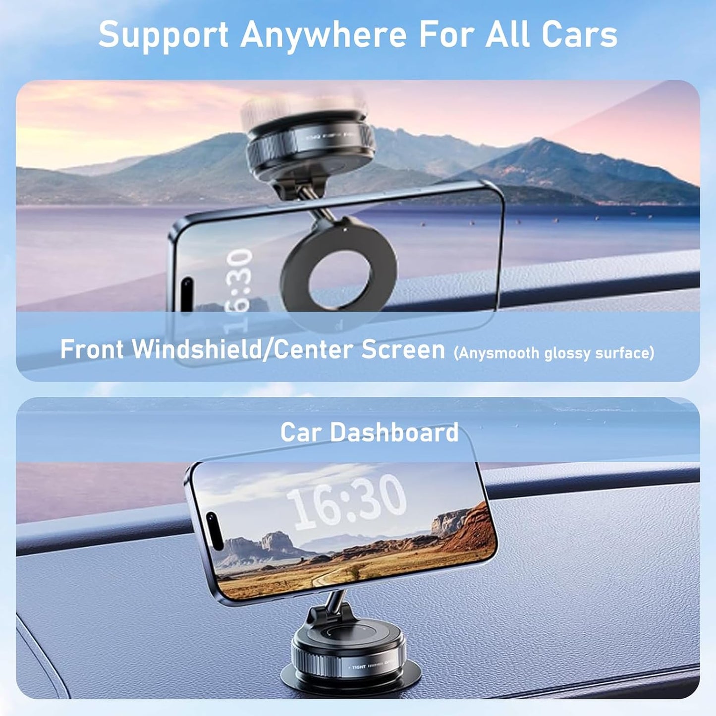 Universal Magnetic Vacuum Suction Stand – 360° Rotating Phone Holder for Home, Car & Office