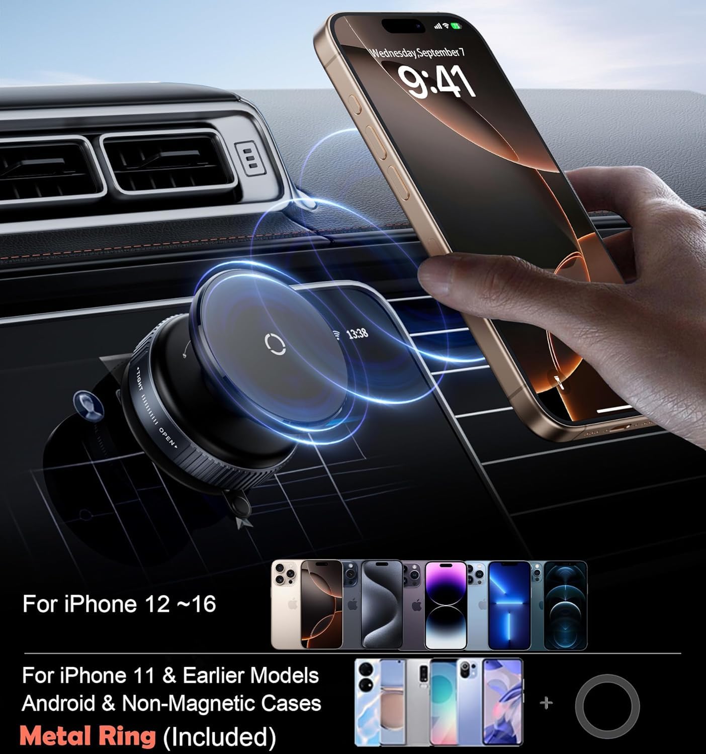 Magnetic Suction Phone Holder โ 360ยฐ Rotating Mount for Car, Office & Home