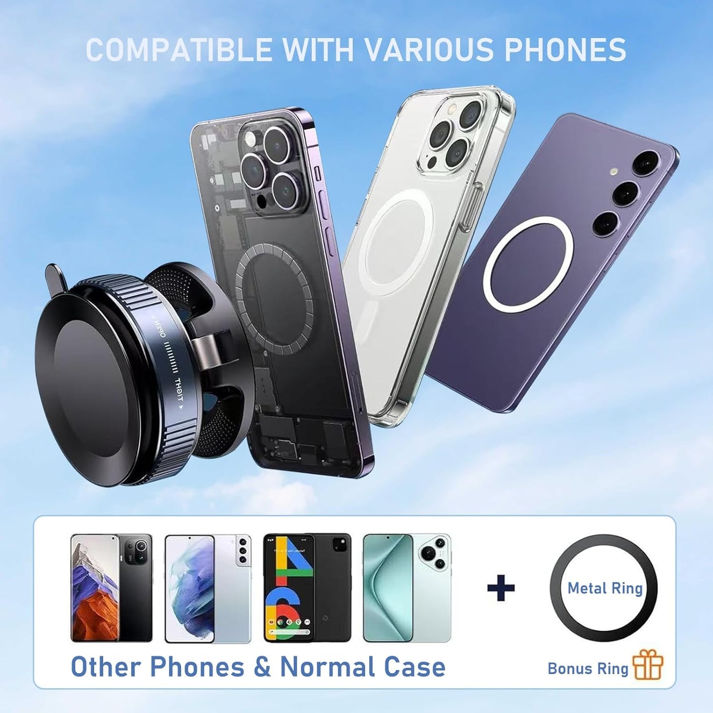 Universal Magnetic Vacuum Suction Stand – 360° Rotating Phone Holder for Home, Car & Office