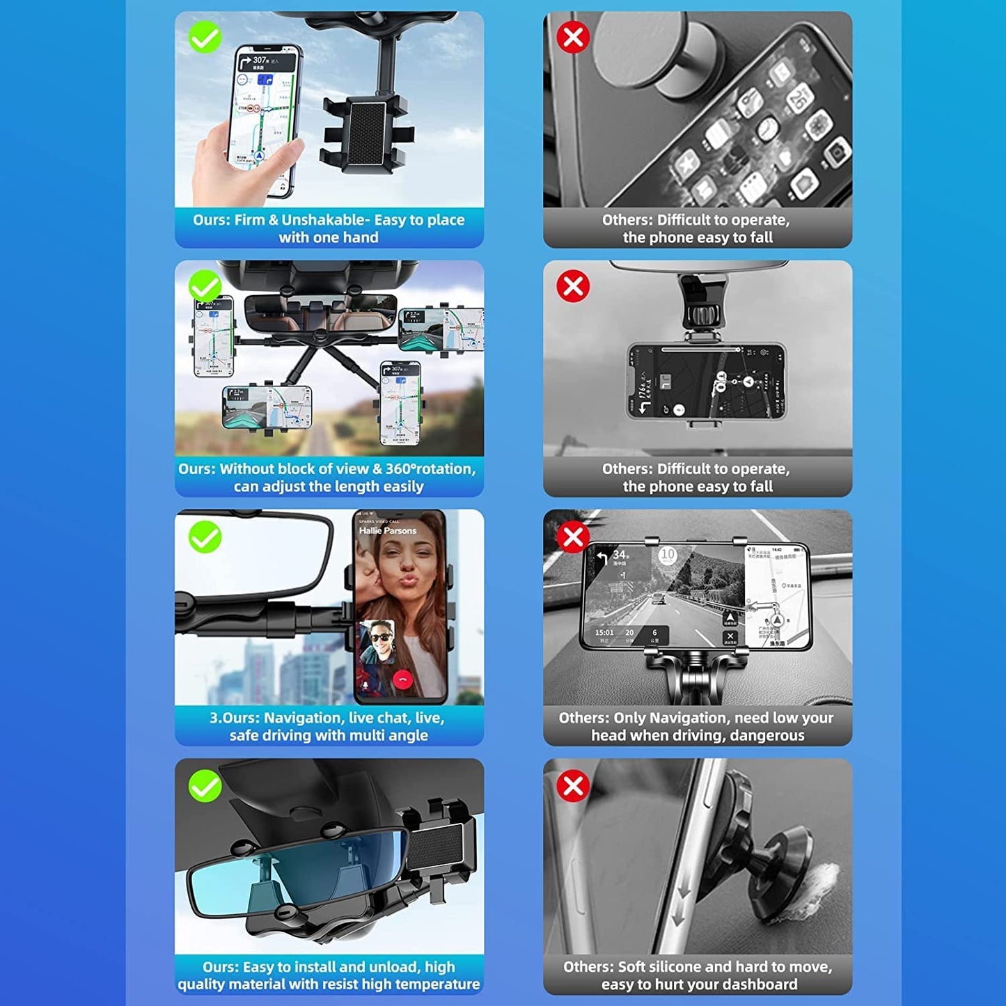 360° Car Rearview Mirror Phone Holder – Universal Auto Mount for Hands-Free Driving