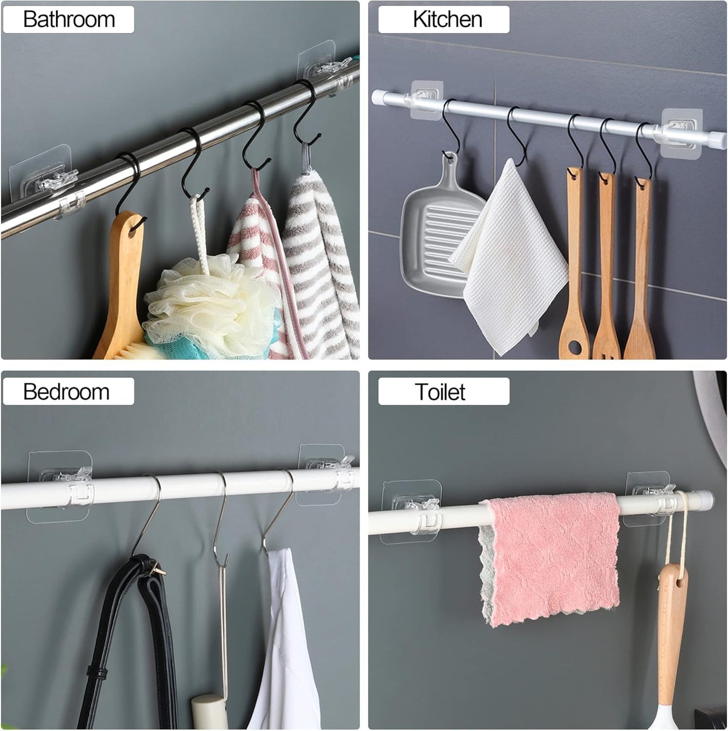 Easy Mount Rod Clips – Self-Adhesive Plastic Hooks for Curtain, Towel, Shower Rods (Pack of 6)