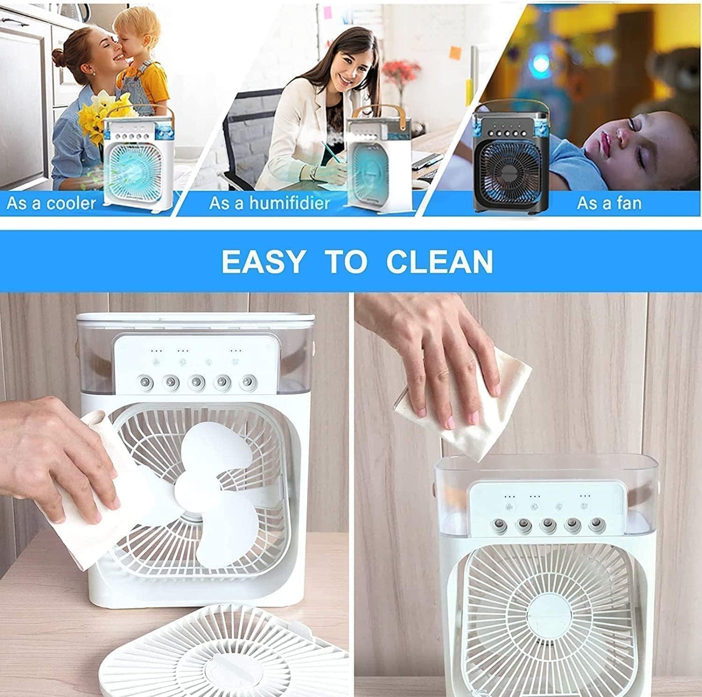 3-in-1 Personal Air Conditioner & Sprayer - Portable USB Powered Humidifier & Air Cooler for Home/Office