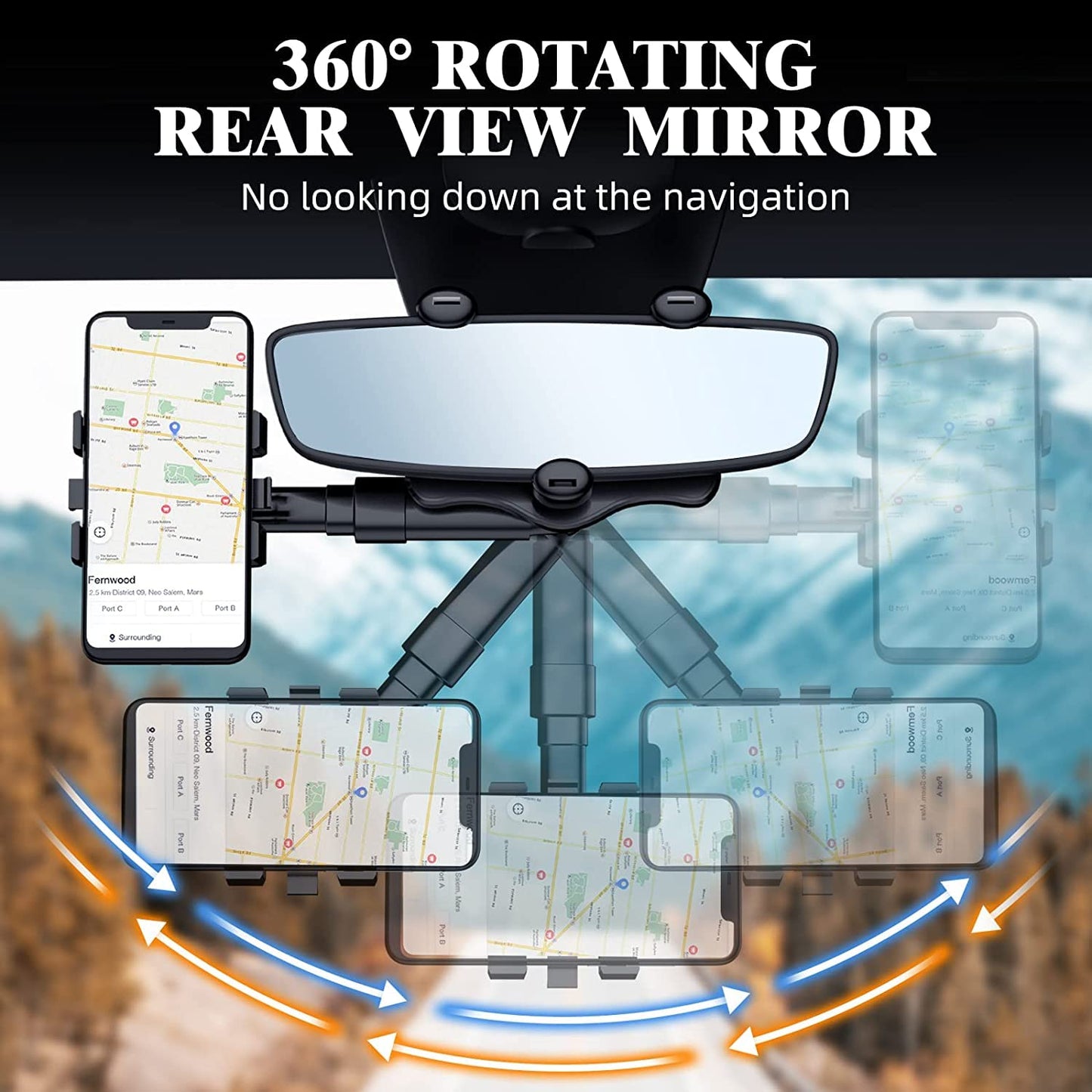 360° Car Rearview Mirror Phone Holder – Universal Auto Mount for Hands-Free Driving