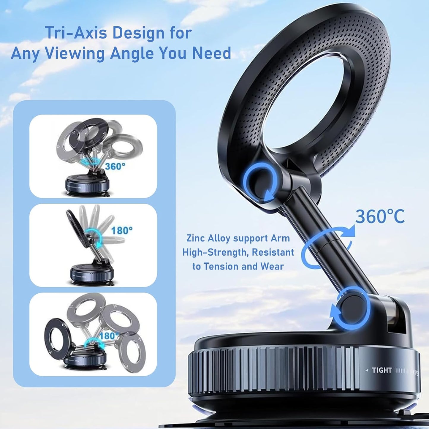 Universal Magnetic Vacuum Suction Stand – 360° Rotating Phone Holder for Home, Car & Office