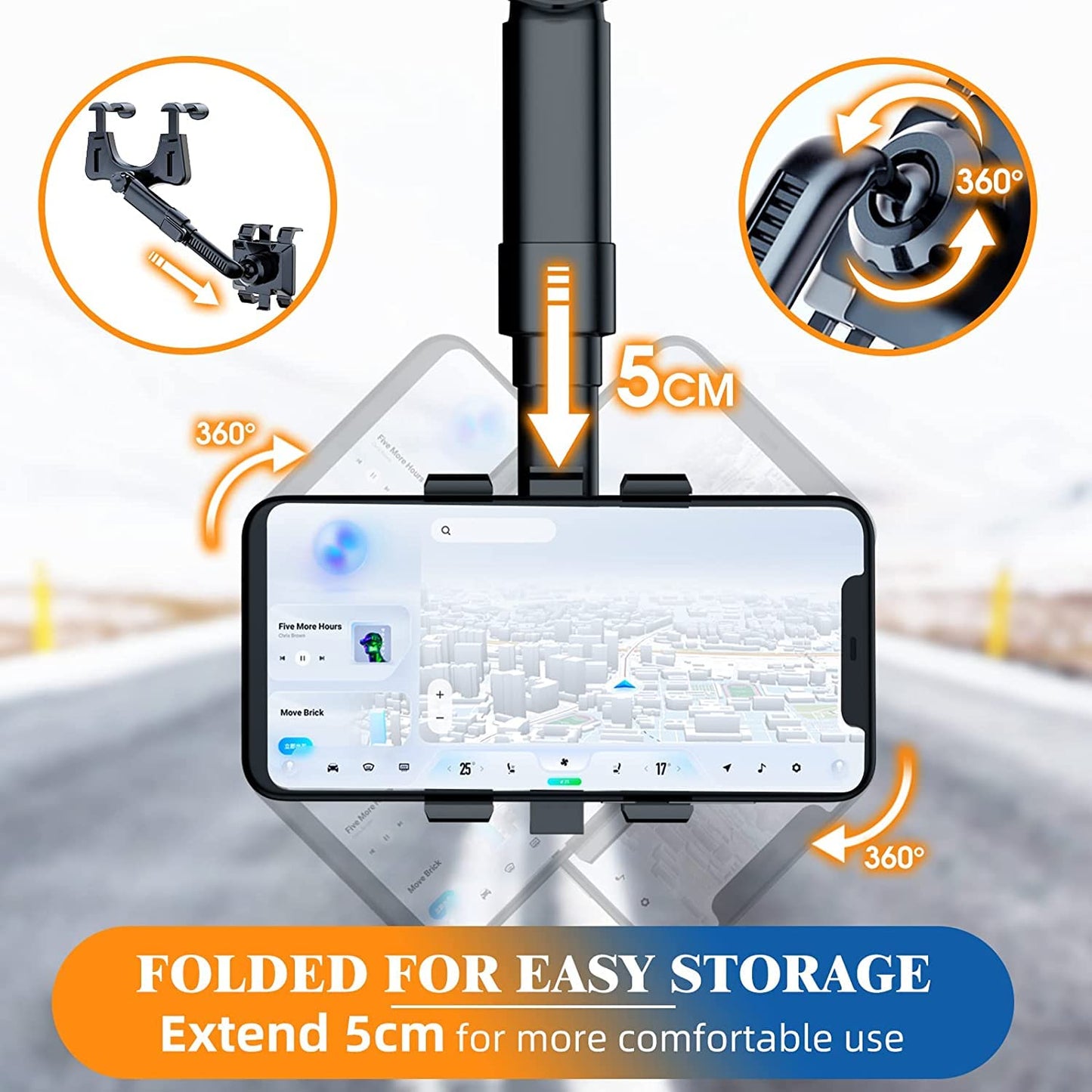 360° Car Rearview Mirror Phone Holder – Universal Auto Mount for Hands-Free Driving