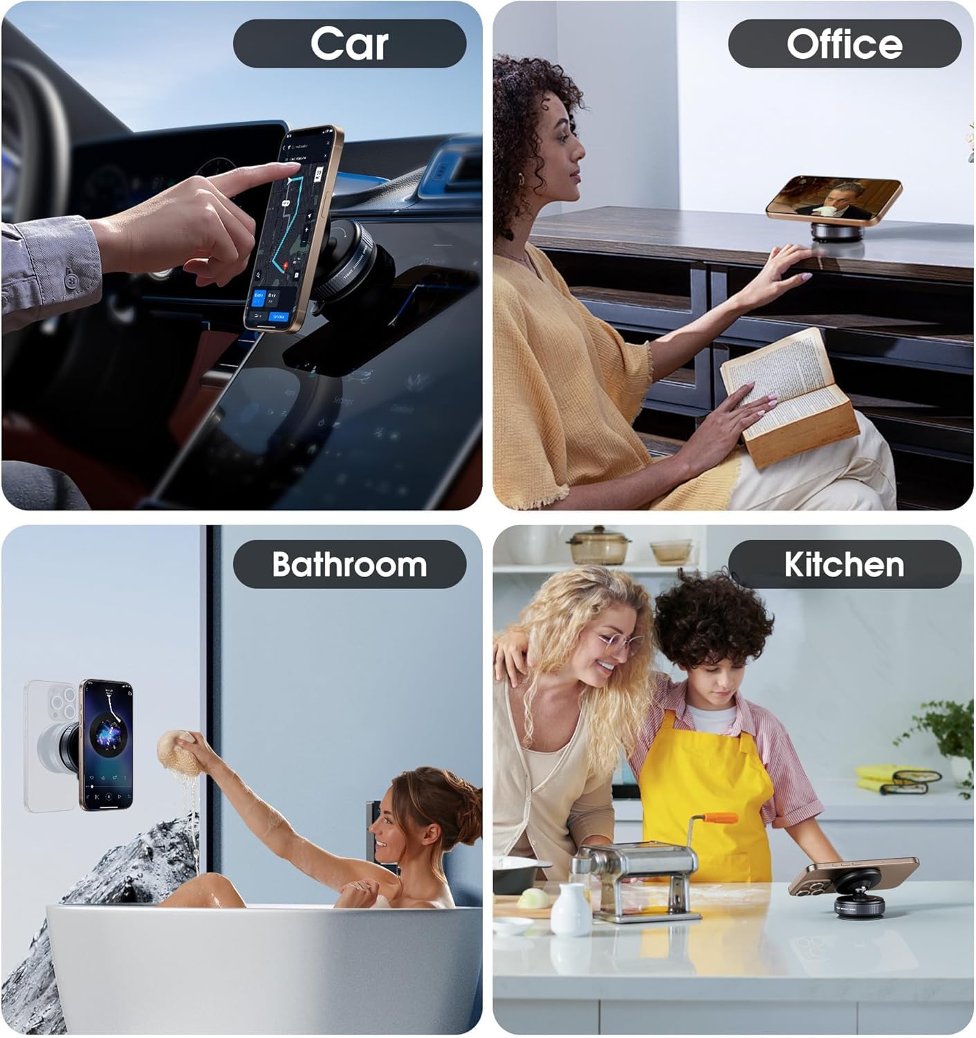 Magnetic Suction Phone Holder โ 360ยฐ Rotating Mount for Car, Office & Home
