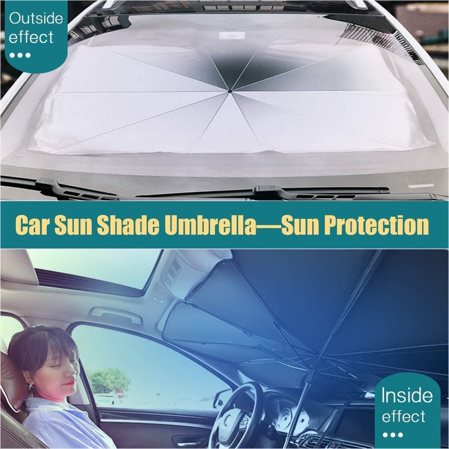 Universal Car Sun Shade Umbrella – Thermal Insulation & UV Blocker for Front Windshield (Black, Pack of 1)
