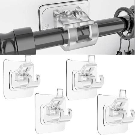 Easy Mount Rod Clips – Self-Adhesive Plastic Hooks for Curtain, Towel, Shower Rods (Pack of 6)