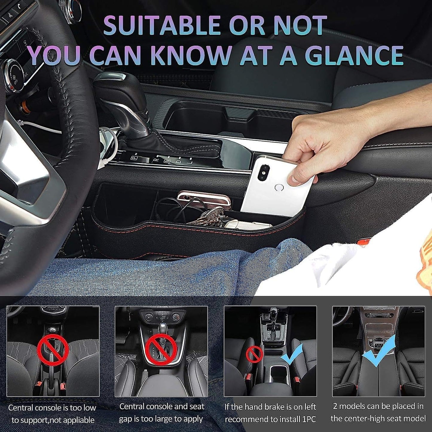 Car Seat Gap Filler Organizer – Adjustable PU Leather Car Side Pocket for Storage