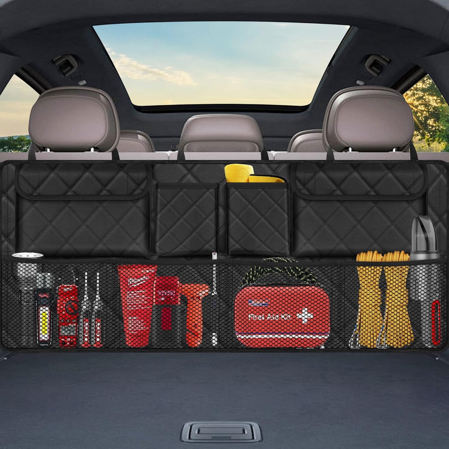 All-in-One Car Back Seat & Trunk Organizer – Holds Tablets, Bottles & Toys