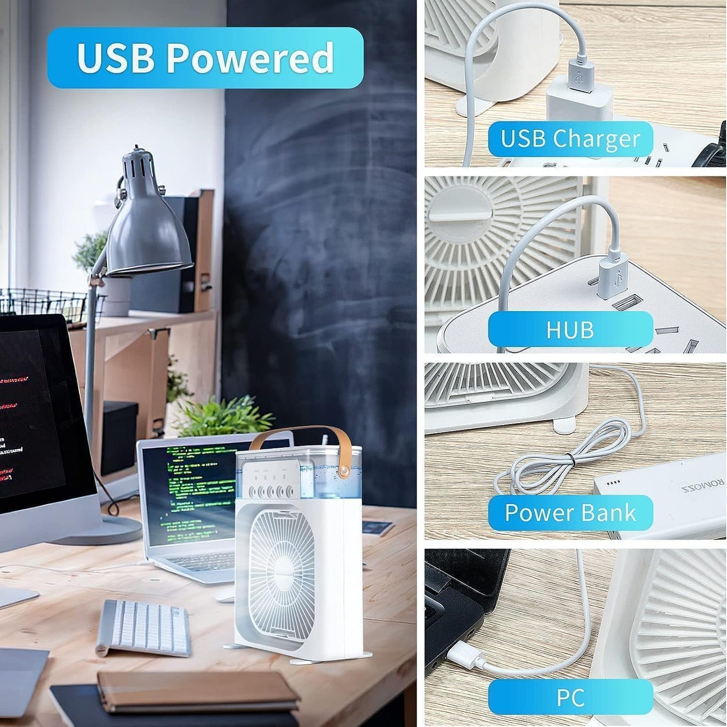 3-in-1 Personal Air Conditioner & Sprayer - Portable USB Powered Humidifier & Air Cooler for Home/Office
