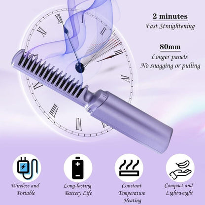 Mini Cordless Hair Straightener – Portable & Rechargeable Hot Comb for Quick Styling