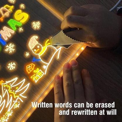 3D LED Acrylic Message Board with 12 Color Pens – USB Night Light Writing Pad