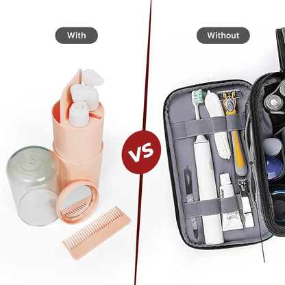 6-in-1 Portable Travel Toiletry Kit – Toothbrush Holder, Shampoo Dispenser & More (Leak-Proof & Compact)
