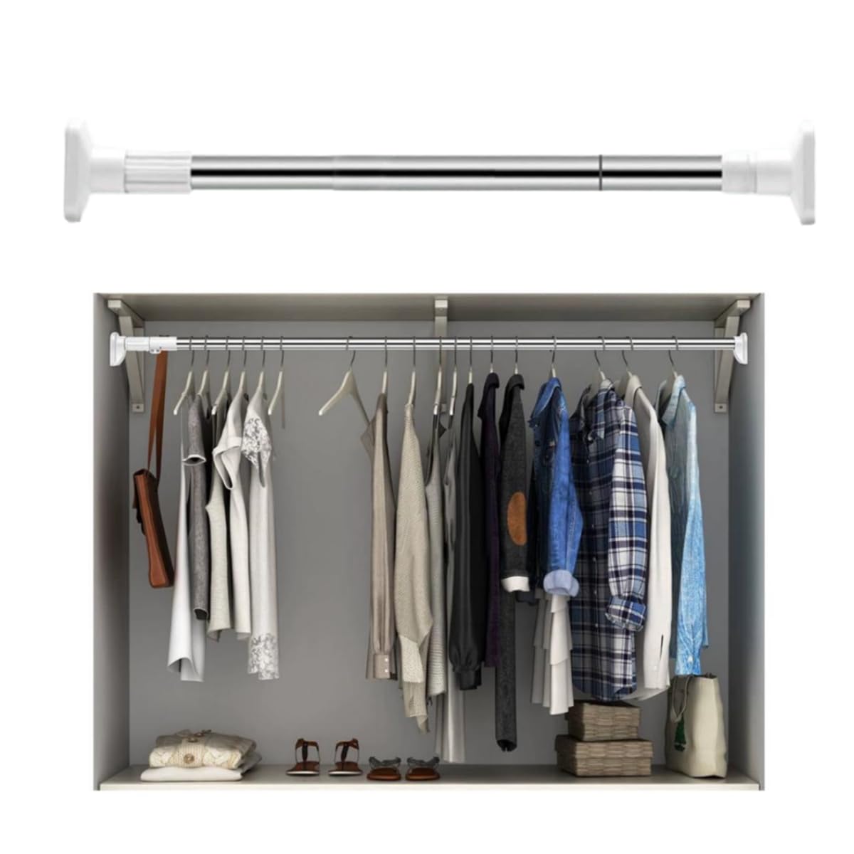 Multifunctional Stainless Steel Adjustable Bathroom & Wardrobe Rod – No-Drill Curtain & Closet Rod