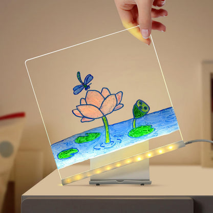 3D LED Acrylic Message Board with 12 Color Pens – USB Night Light Writing Pad
