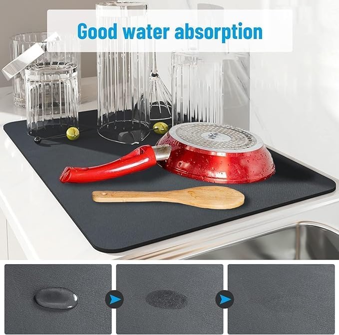 Kitchen Sink Water Absorbent Mat – Anti-Slip Rubber Backing (Pack of 2)