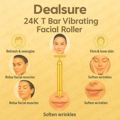 24K Gold Facial Roller – Anti-Aging Electric Massage Bar for Skin Tightening