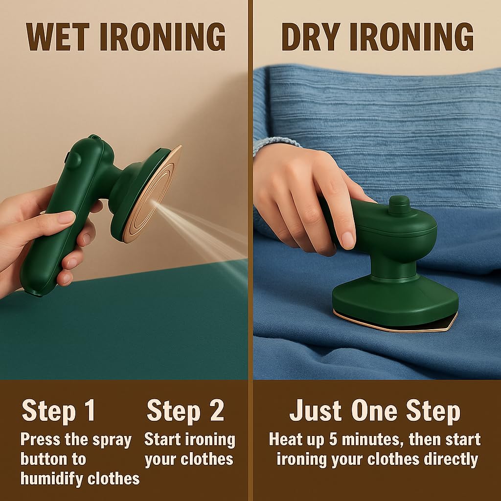 Mini Handheld Portable Steamer & Iron for Clothes – Dry & Steam Ironing for Travel/Home Use