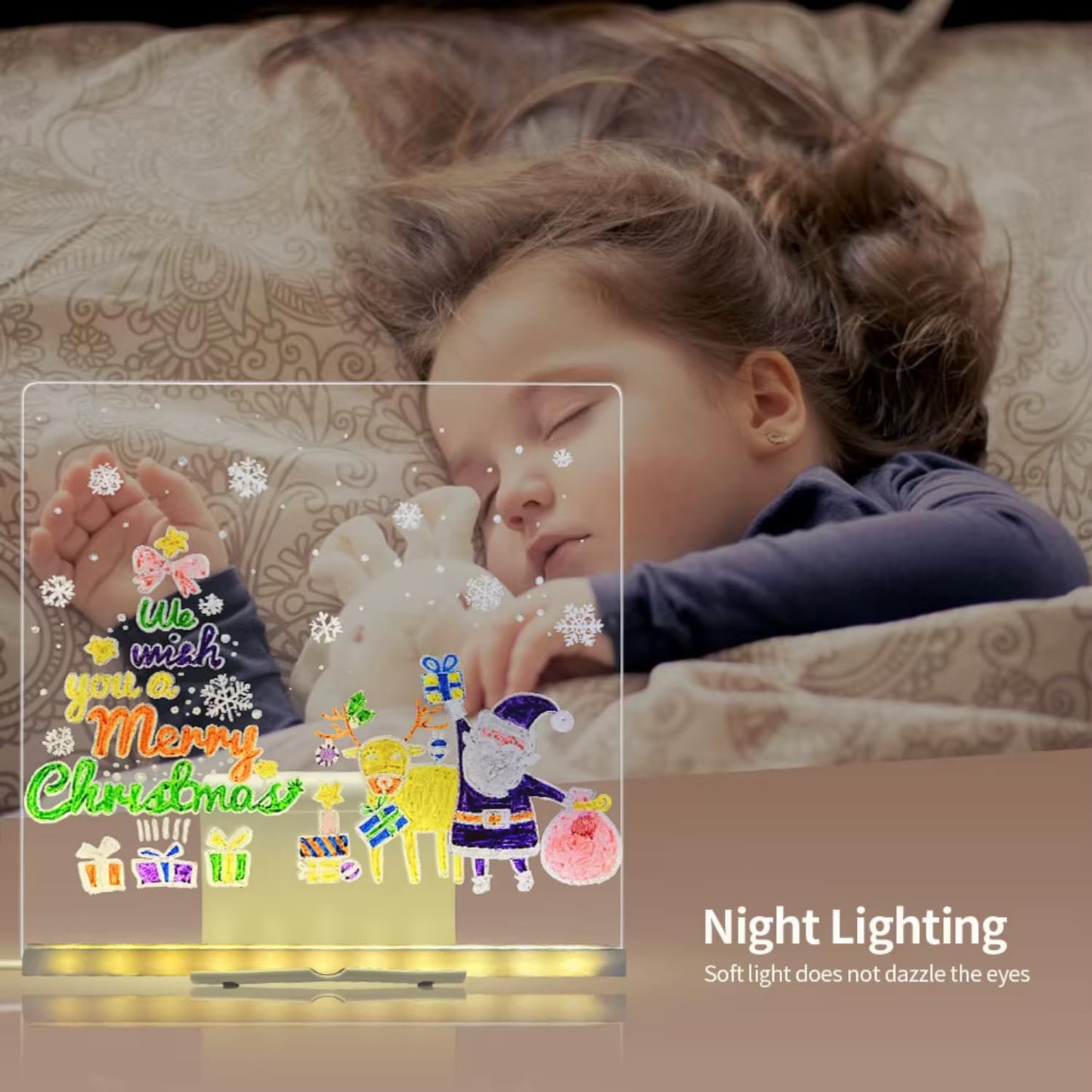 3D LED Acrylic Message Board with 12 Color Pens – USB Night Light Writing Pad