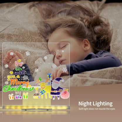 3D LED Acrylic Message Board with 12 Color Pens – USB Night Light Writing Pad