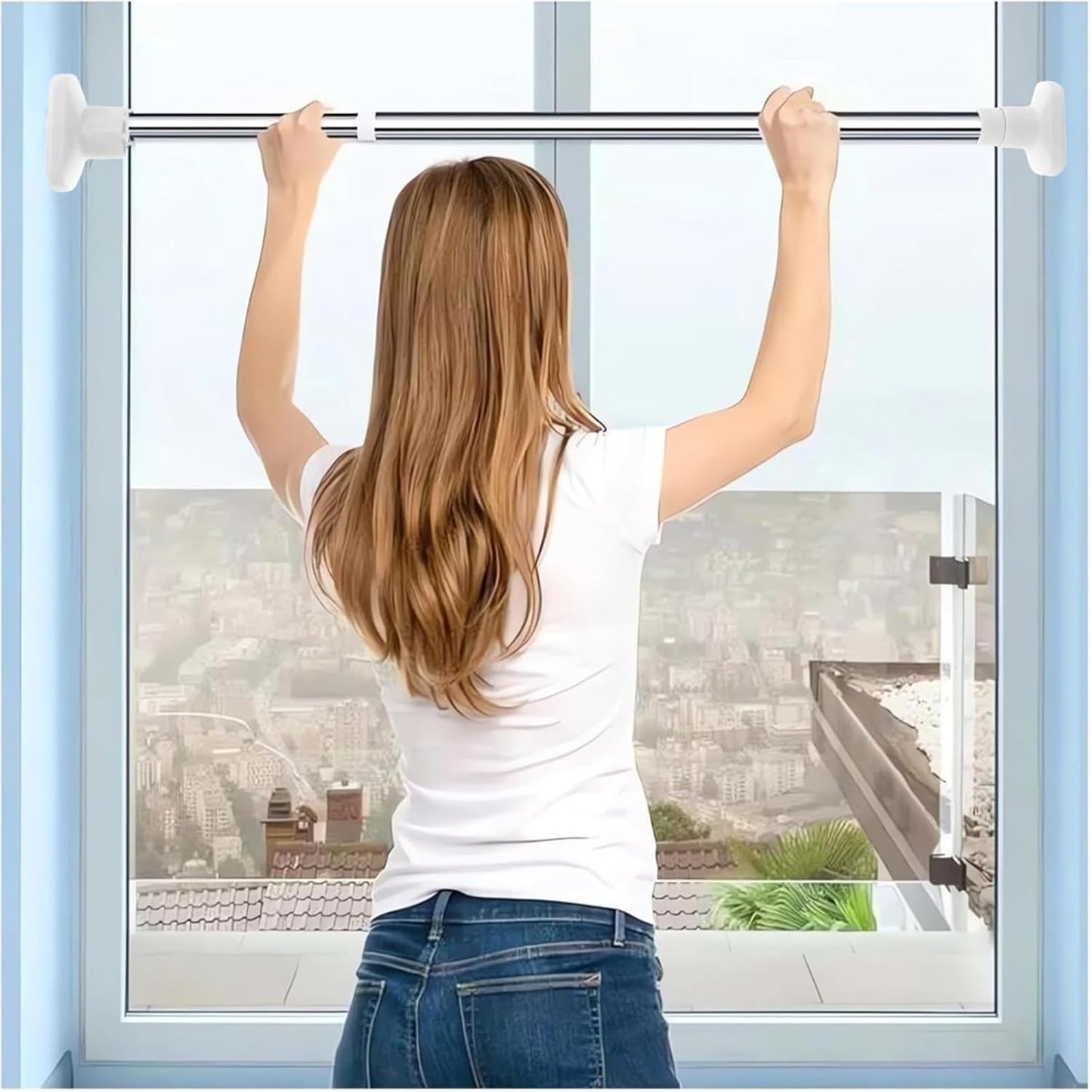 Multifunctional Stainless Steel Adjustable Bathroom & Wardrobe Rod – No-Drill Curtain & Closet Rod