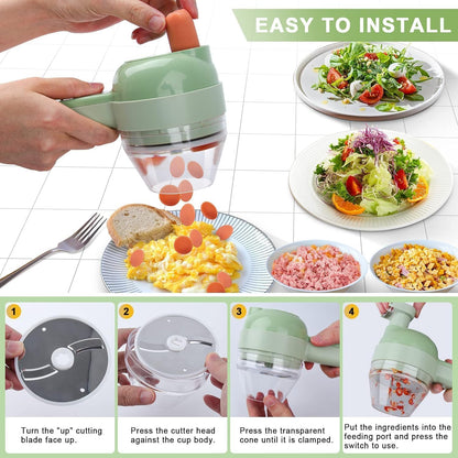 4-in-1 Wireless Portable Electric Vegetable Cutter – Chop Garlic, Onion, Chili, Meat & More