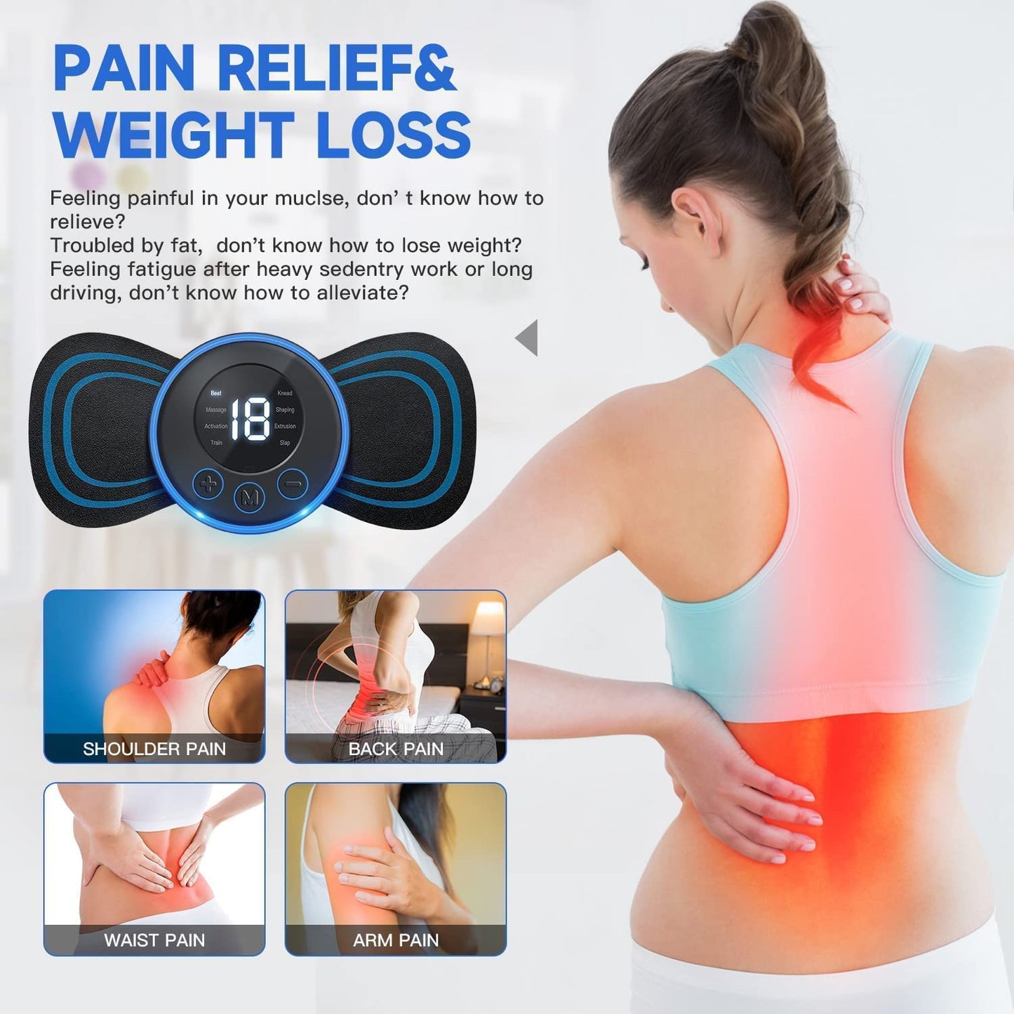 Mini Electric Rechargeable Massager – 8 Modes & 19 Levels Muscle Relaxer ( Shoulder, Back & Leg Pain Relief )