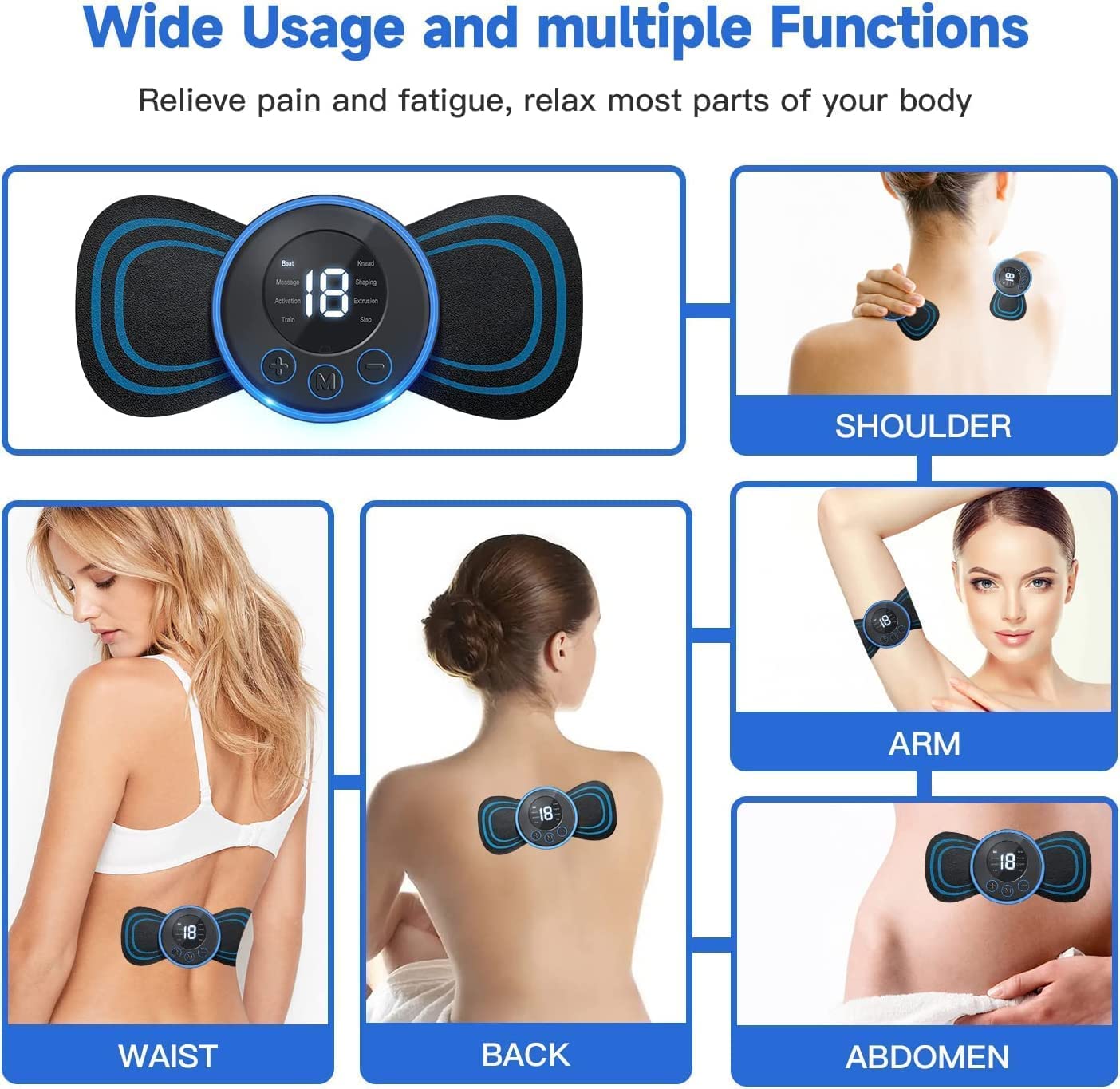 Mini Electric Rechargeable Massager – 8 Modes & 19 Levels Muscle Relaxer ( Shoulder, Back & Leg Pain Relief )