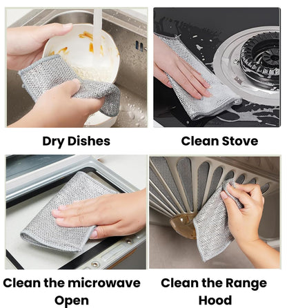 Multipurpose Reusable Wire Dishwashing Rags – Heavy Duty Kitchen Cleaning Cloth For Oil & Grease Cleaning (Pack of 10)