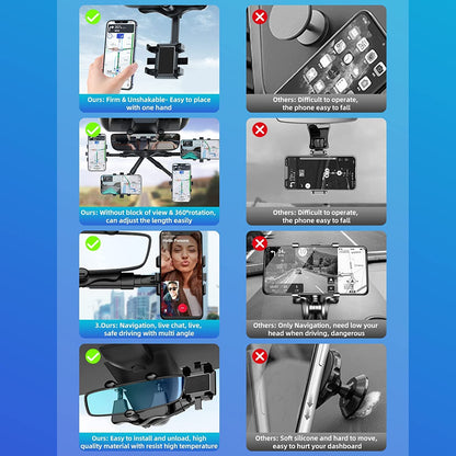 360° Car Rearview Mirror Phone Holder – Universal Auto Mount for Hands-Free Driving