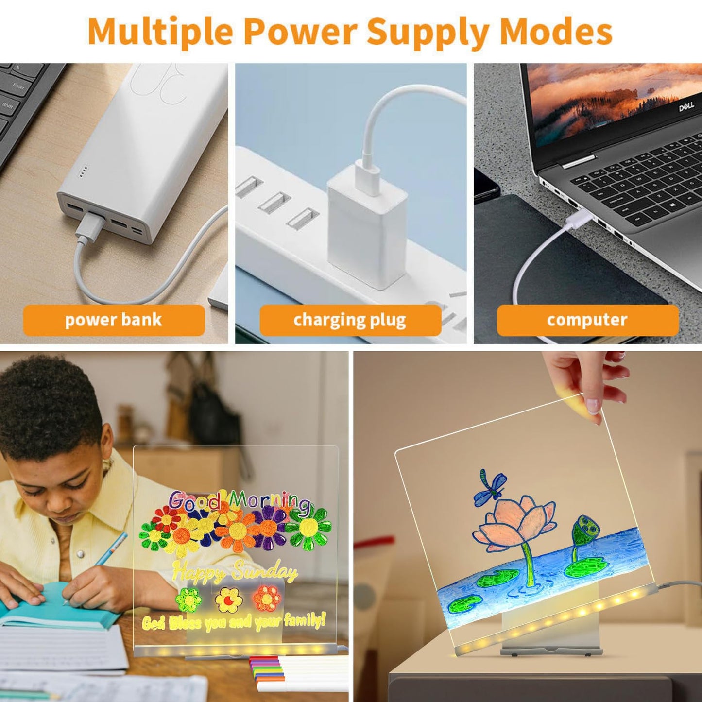 3D LED Acrylic Message Board with 12 Color Pens – USB Night Light Writing Pad