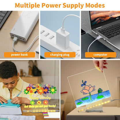 3D LED Acrylic Message Board with 12 Color Pens – USB Night Light Writing Pad