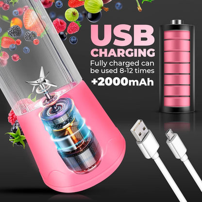 Portable USB Rechargeable Juicer Blender – 6 Blade Smoothie Maker (380 ml)